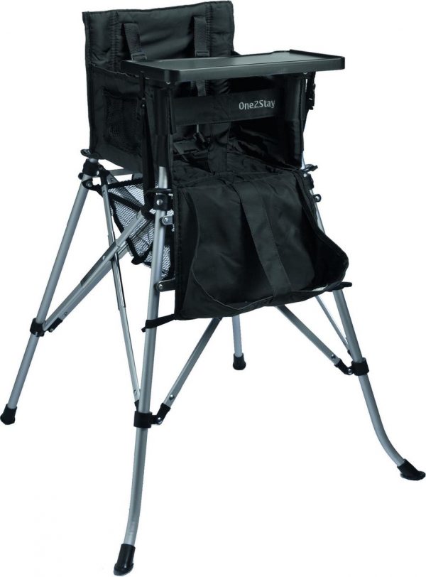 One2Stay Basic+, Opvouwbare Kinderstoel met 5 punts veiligheidsgordel en afneembaar eetplateau - Zwart