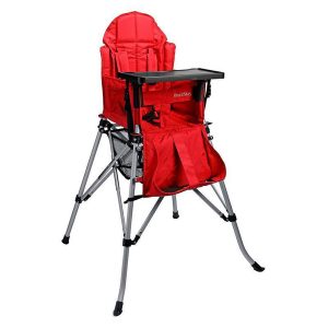 One2Stay Comfort, Opvouwbare Kinderstoel met een comfortabel verstelbare rugleuning, 5 punts veiligheidsgordel en afneembaar eetplateau-Rood