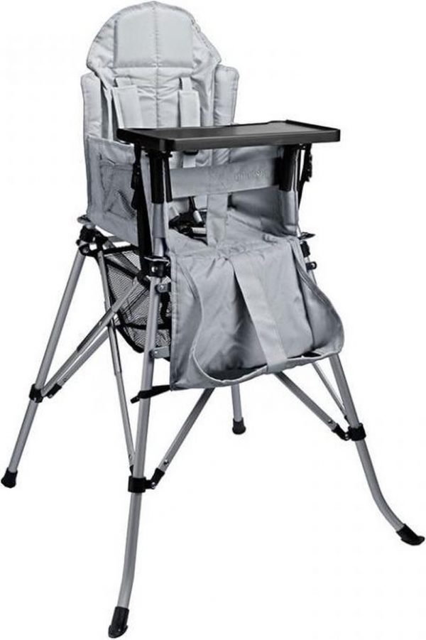 One2Stay Comfort, Opvouwbare Kinderstoel met een comfortabel verstelbare rugleuning, 5 punts veiligheidsgordel en afneembaar eetplateau - - Zilvergrijs