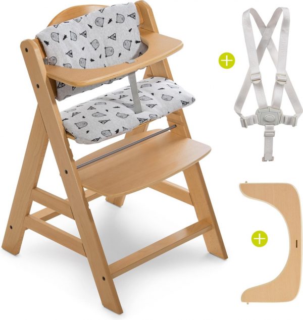 Hauck Alpha Plus Kinderstoel - Voordeelset met Premium kussenset - Hout / Nordic Grey