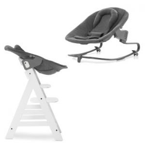 hauck Kinderstoel Alpha Plus White inclusief wipstoeltje Premium Jersey Charcoal