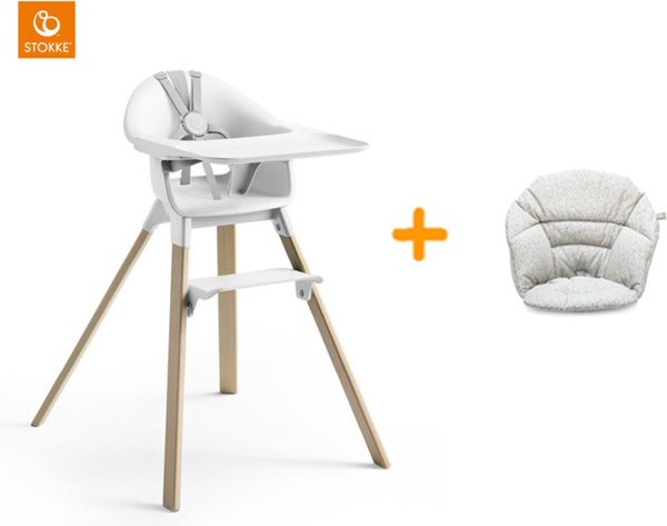 Bundel - Stokke Clikk - Wit. Kinderstoel + kussen