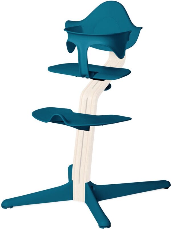 Stokke NOMI highchair meegroeistoel - Testwinnaar Kinderstoelen Test - Basis eiken wit gelakt en stoel Ocean, MINI-beugel Ocean