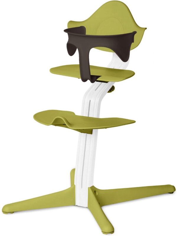 Stokke NOMI highchair meegroeistoel - Testwinnaar Kinderstoelen Test - Basis eiken wit gelakt en stoel lime, MINI-beugel Coffee (bruin)