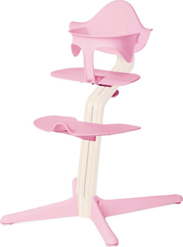 Stokke NOMI Kinderstoel Meegroeistoel - Testwinnaar kinderstoelentest - Basis eiken wit gelakt en stoel Pale Pink, MINI-beugel Pale Pink