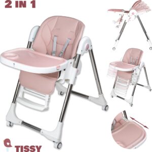 Tissy® 2 in 1 Eetstoel / Kinderstoel - Roze/Wit - Inklapbare eetstoel met speeltafel - Inklapbare Eetstoel & Babystoel Voor Aan Tafel - Kinderzetel, Peuterstoeltje en Meegroeistoel in 1 - kinderstoelen - eetstoel baby